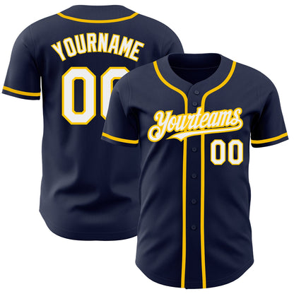 Custom Navy White-Yellow Authentic Baseball Jersey - Sky-Custom
