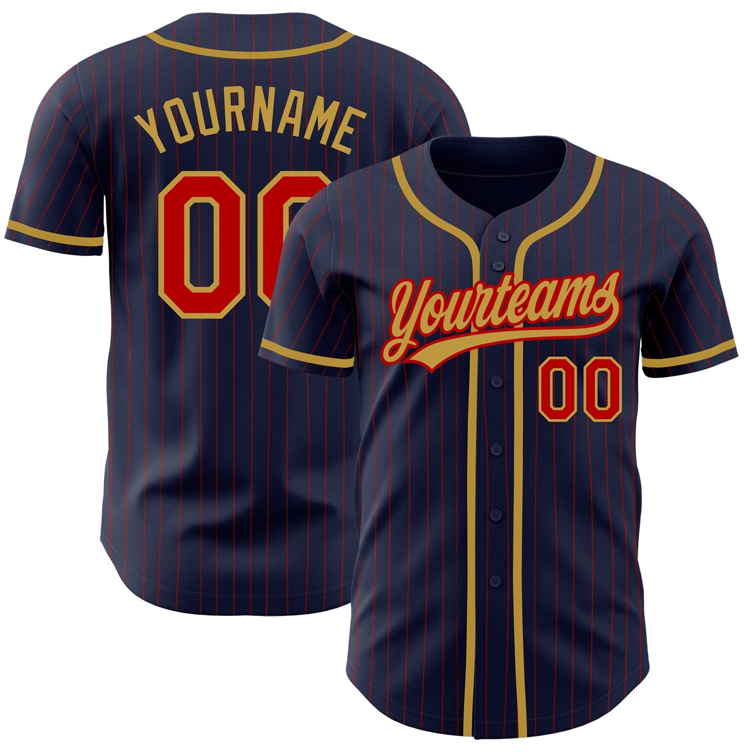 Custom Navy Red Pinstripe Old Gold Authentic Baseball Jersey - Sky-Custom