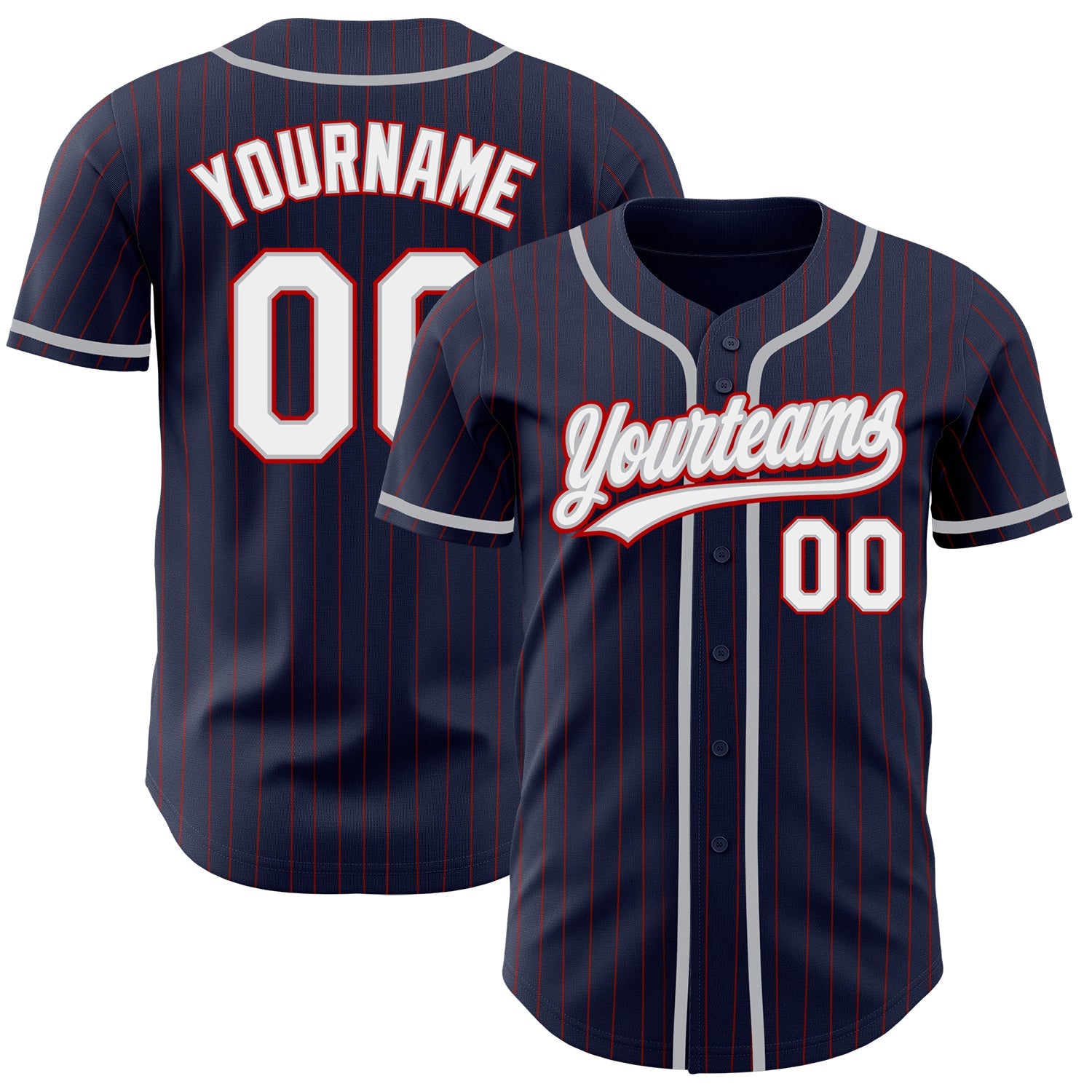 Custom Navy Red Pinstripe White-Gray Authentic Baseball Jersey - Sky-Custom