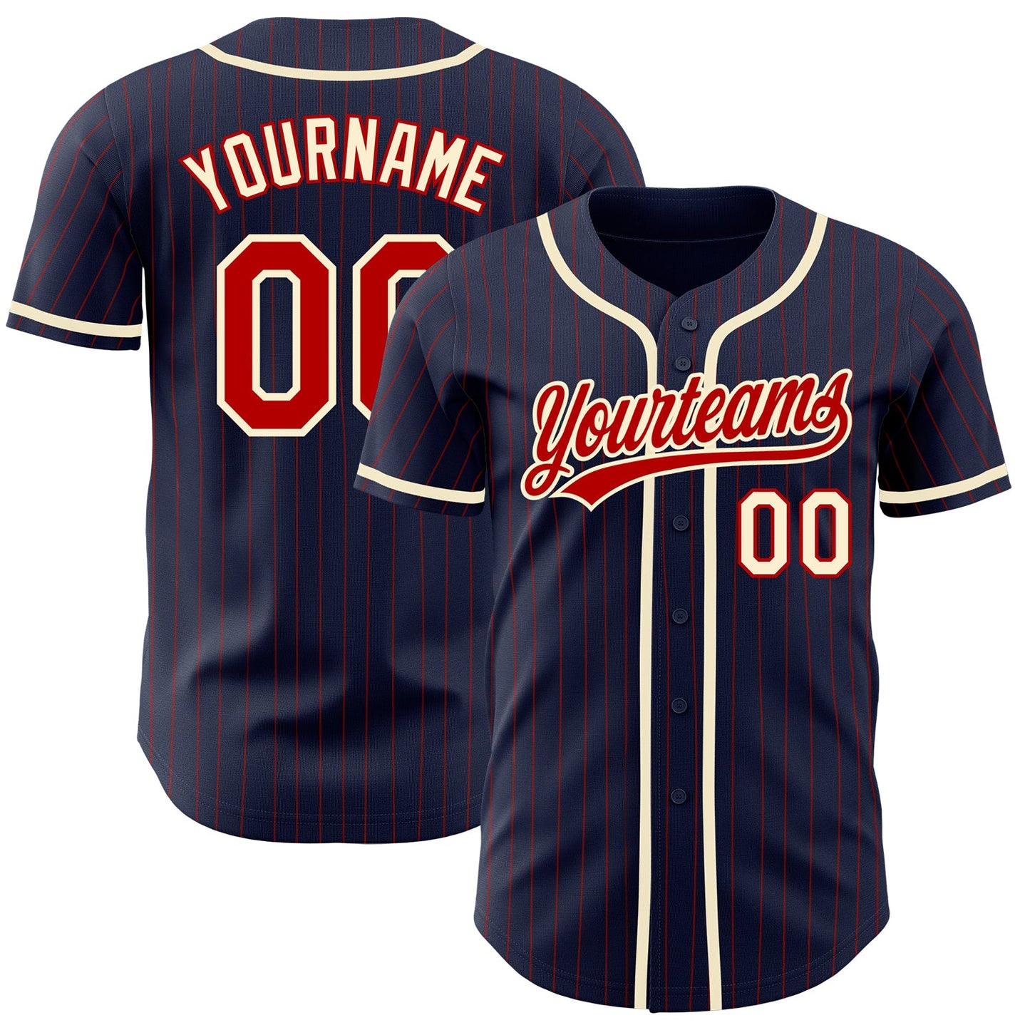 Custom Navy Red Pinstripe Cream Authentic Baseball Jersey - Sky-Custom