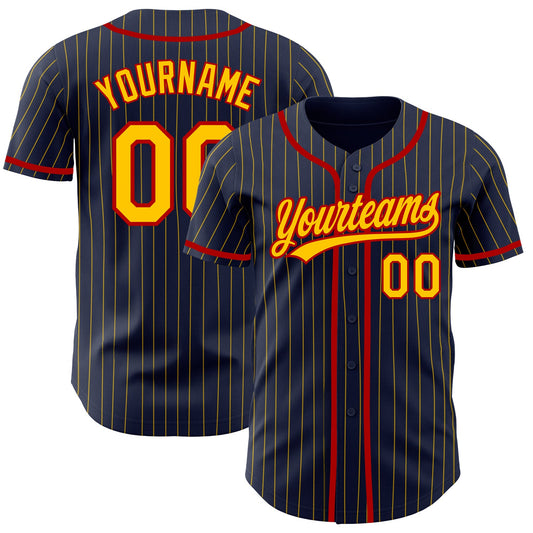 Custom Navy Yellow Pinstripe Red Authentic Baseball Jersey - Sky-Custom