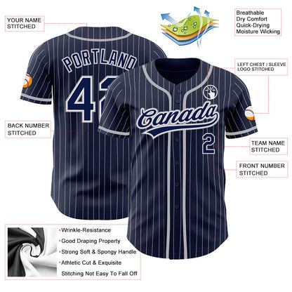 Custom Navy White Pinstripe Gray Authentic Baseball Jersey - Sky-Custom