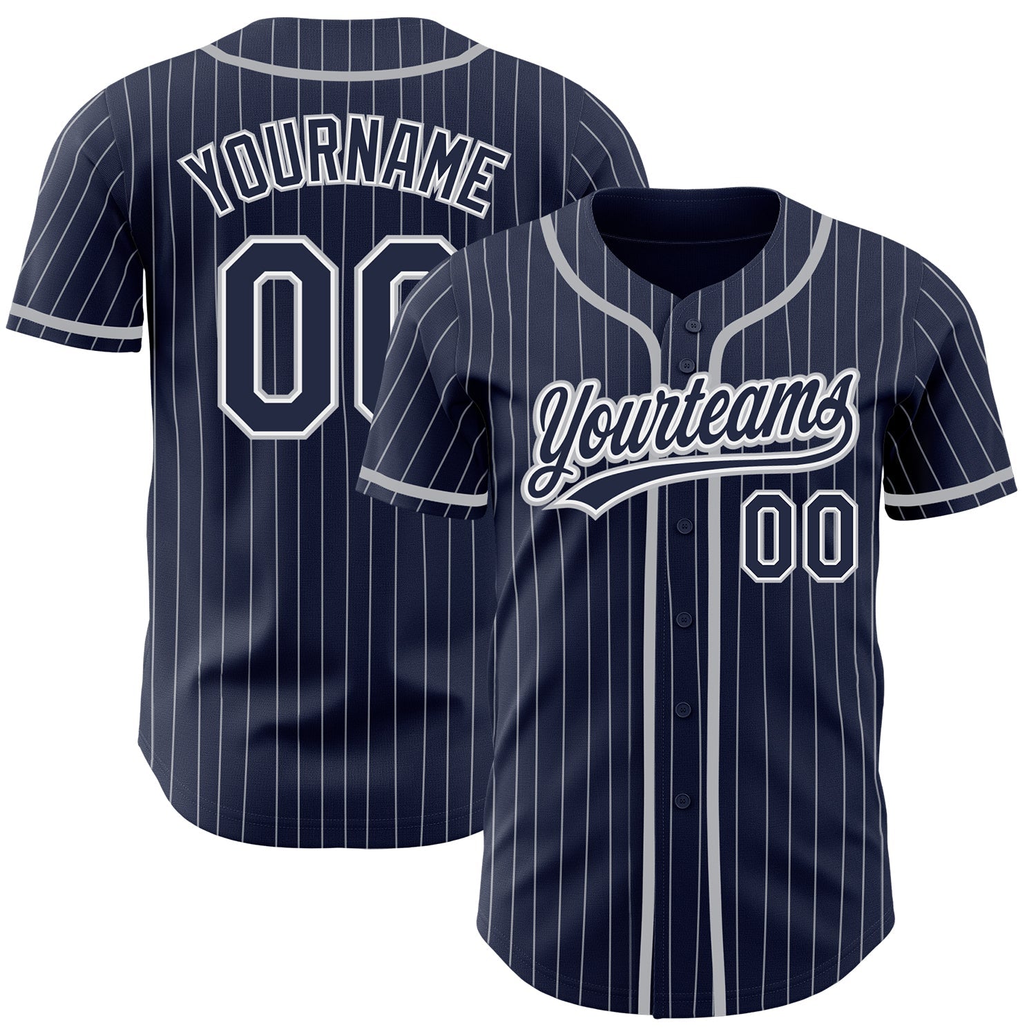 Custom Navy White Pinstripe Gray Authentic Baseball Jersey - Sky-Custom