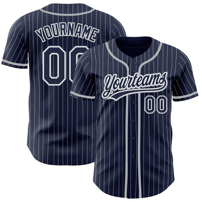 Custom Navy White Pinstripe Gray Authentic Baseball Jersey - Sky-Custom