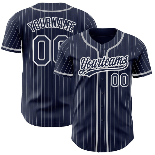Custom Navy White Pinstripe Gray Authentic Baseball Jersey - Sky-Custom