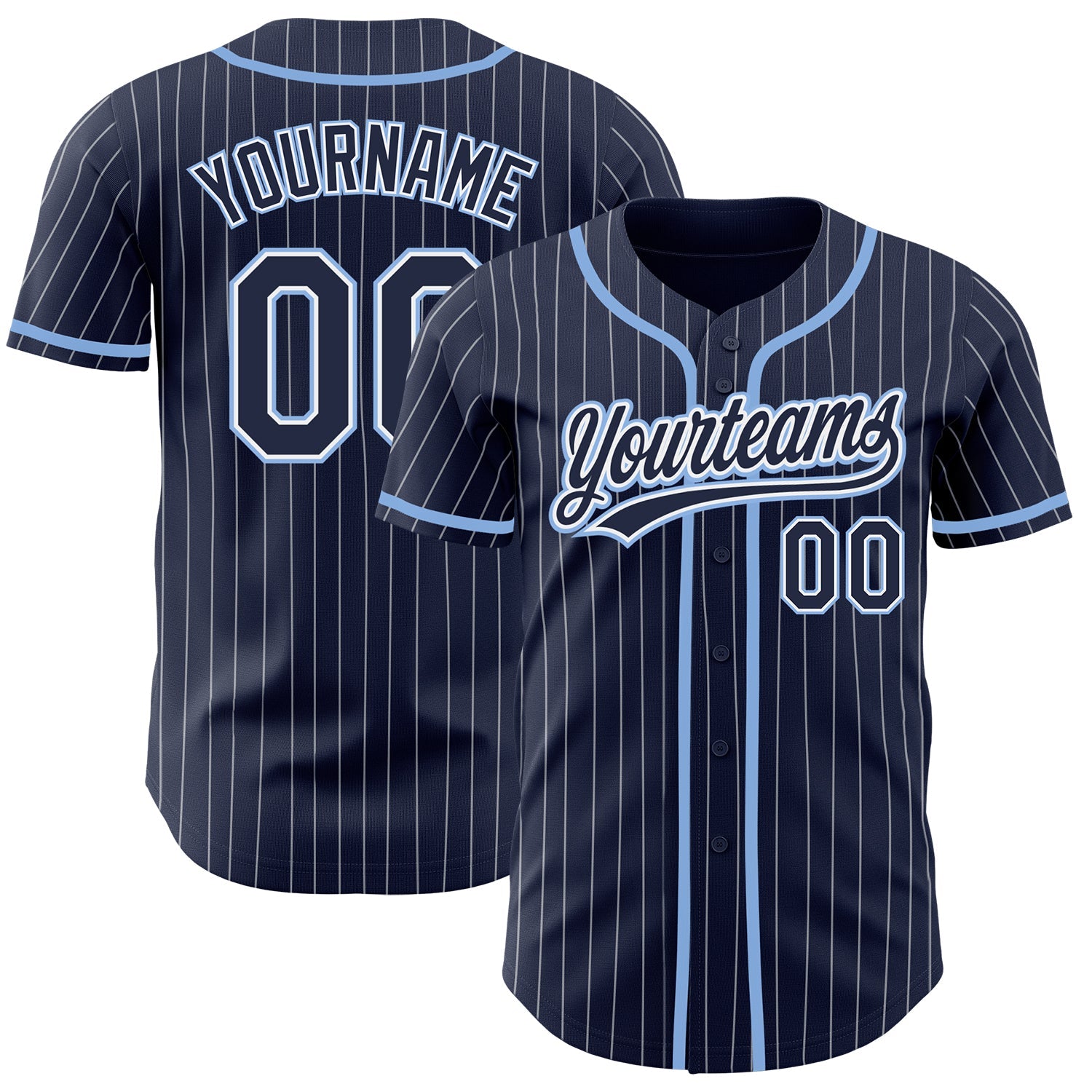 Custom Navy White Pinstripe Light Blue Authentic Baseball Jersey - Sky-Custom
