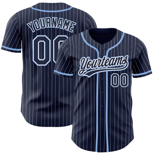 Custom Navy White Pinstripe Light Blue Authentic Baseball Jersey - Sky-Custom