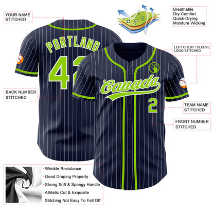 Custom Navy White Pinstripe Neon Green Authentic Baseball Jersey - Sky-Custom