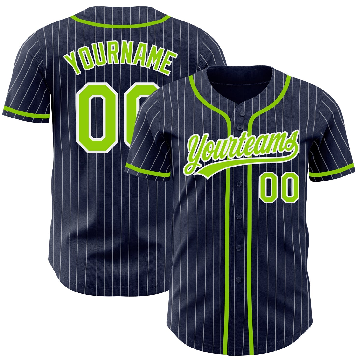 Custom Navy White Pinstripe Neon Green Authentic Baseball Jersey - Sky-Custom