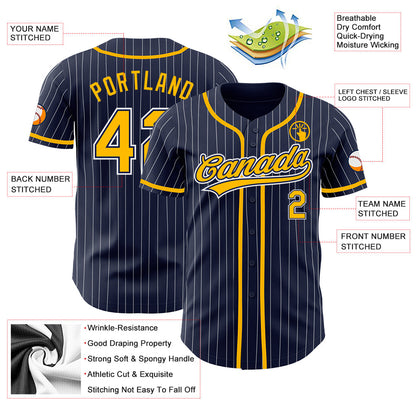 Custom Navy White Pinstripe Gold Authentic Baseball Jersey - Sky-Custom