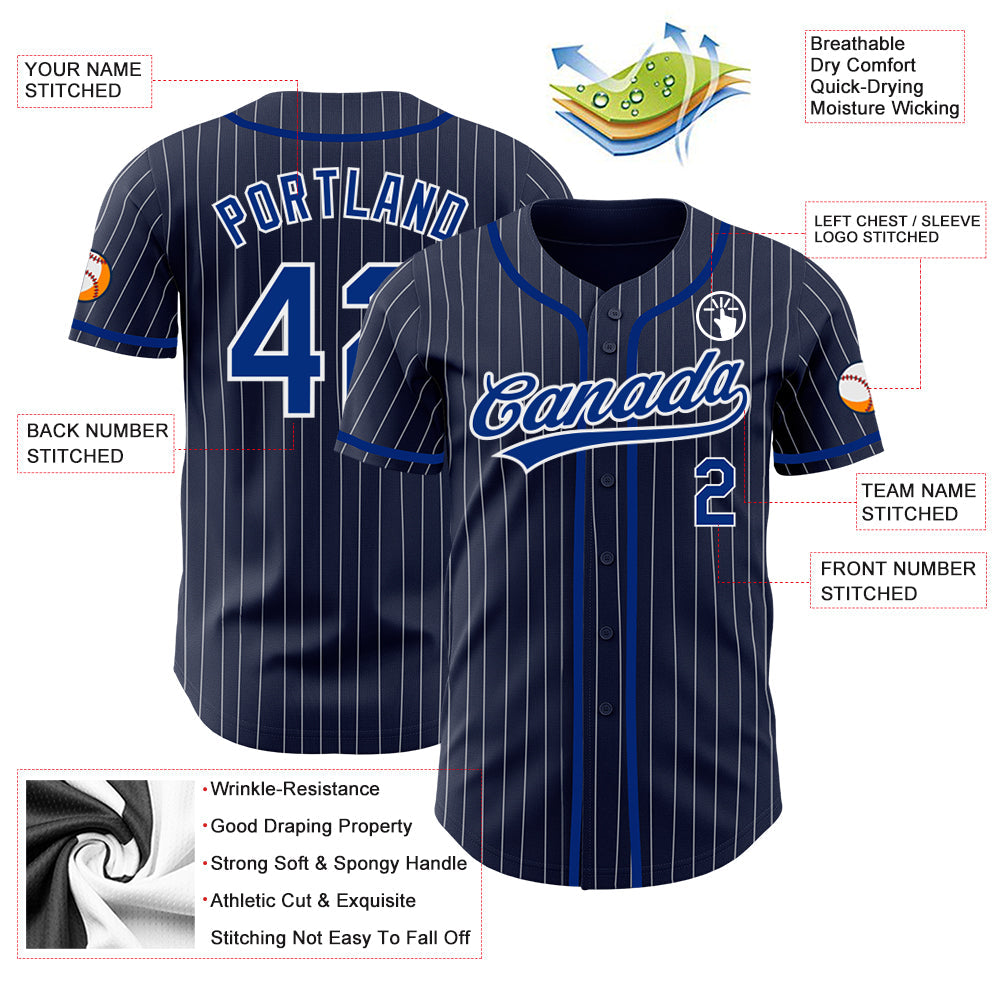 Custom Navy White Pinstripe Royal Authentic Baseball Jersey - Sky-Custom