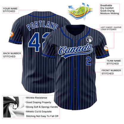Custom Navy White Pinstripe Royal Authentic Baseball Jersey - Sky-Custom