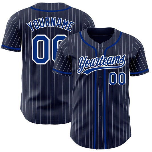 Custom Navy White Pinstripe Royal Authentic Baseball Jersey - Sky-Custom