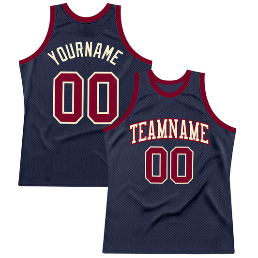 Custom Navy Maroon-Cream Authentic Throwback Basketball Jersey - Sky-Custom
