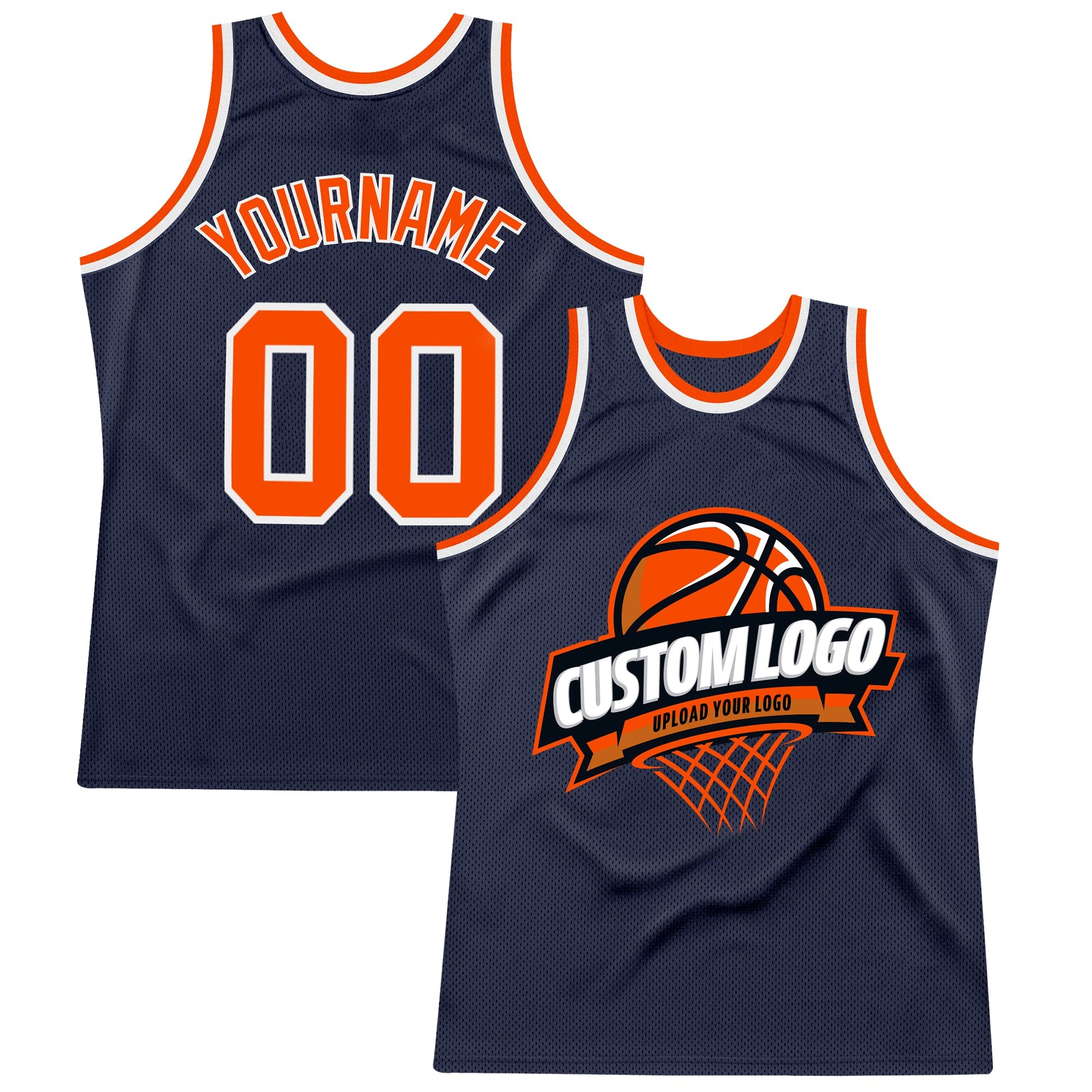 Custom Navy Orange-White Authentic Throwback Basketball Jersey - Sky-Custom