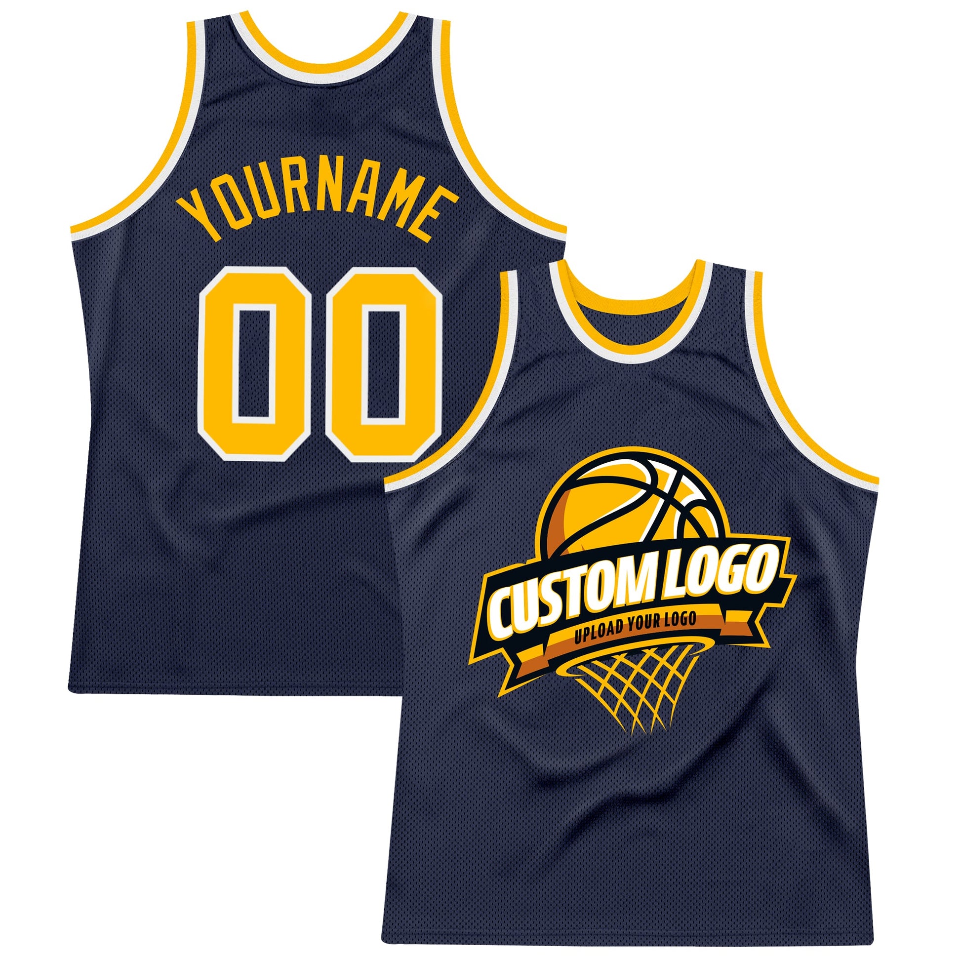 Custom Navy Gold-White Authentic Throwback Basketball Jersey - Sky-Custom