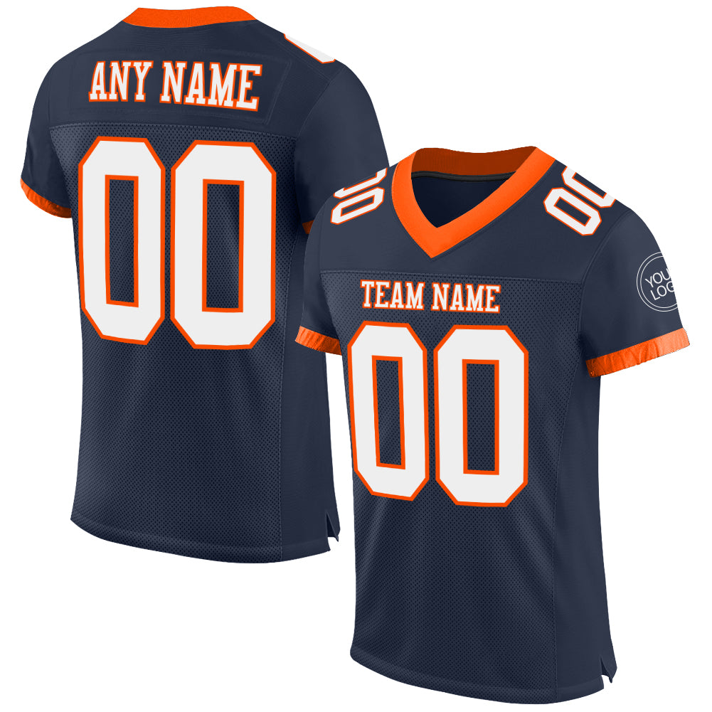 Custom Navy White-Orange Mesh Authentic Football Jersey - Sky-Custom