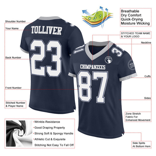 Custom Navy White-Gray Mesh Authentic Football Jersey - Sky-Custom