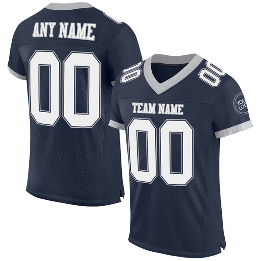 Custom Navy White-Gray Mesh Authentic Football Jersey - Sky-Custom