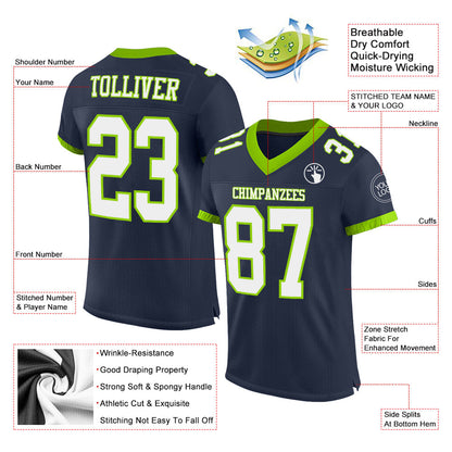 Custom Navy White-Neon Green Mesh Authentic Football Jersey - Sky-Custom