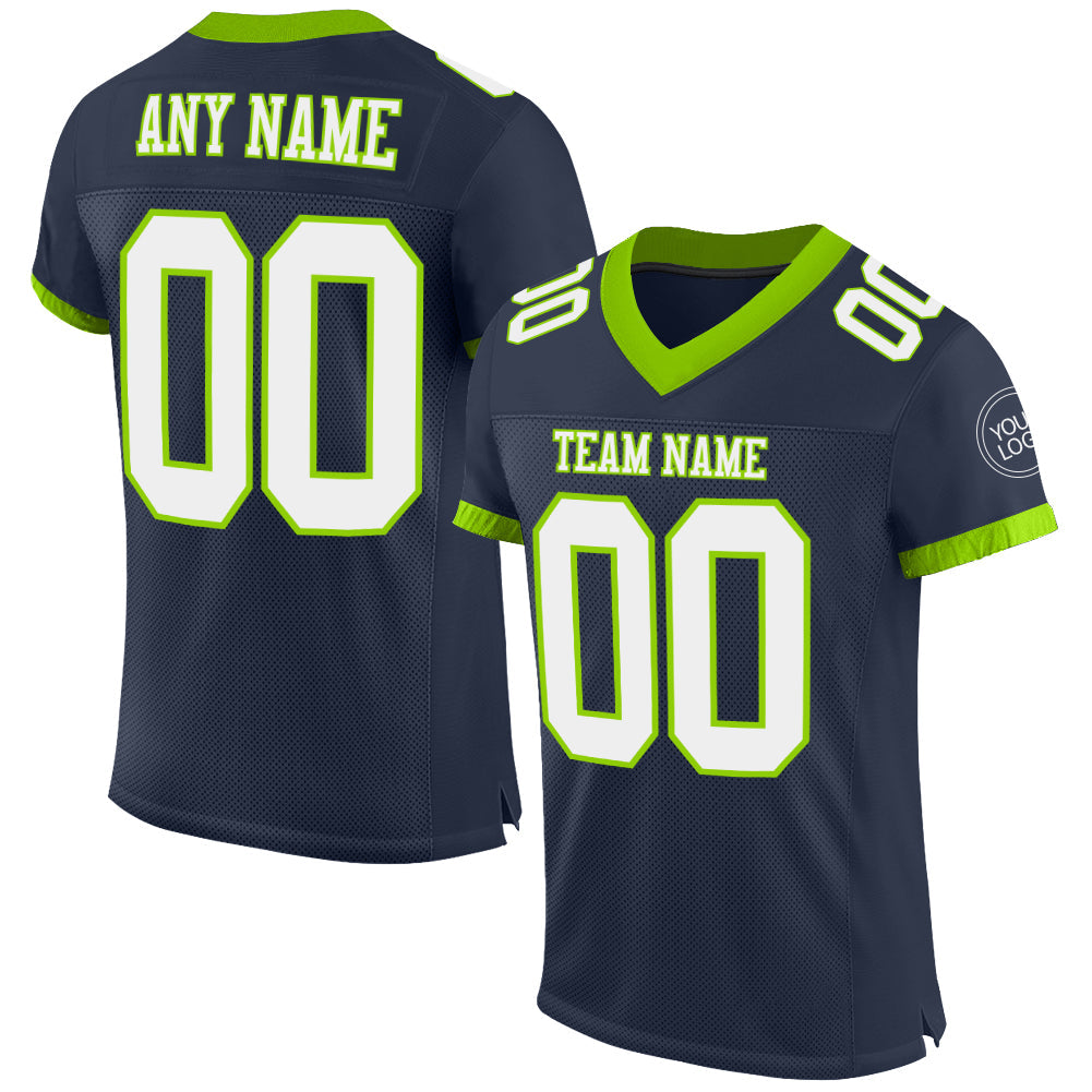 Custom Navy White-Neon Green Mesh Authentic Football Jersey - Sky-Custom