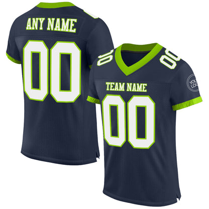 Custom Navy White-Neon Green Mesh Authentic Football Jersey - Sky-Custom