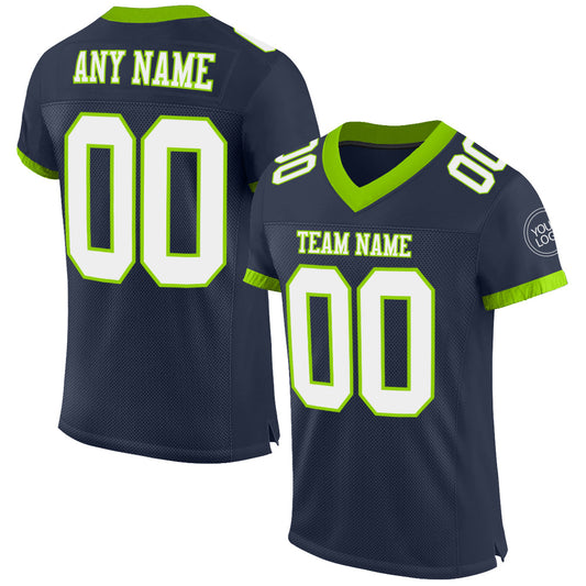 Custom Navy White-Neon Green Mesh Authentic Football Jersey - Sky-Custom