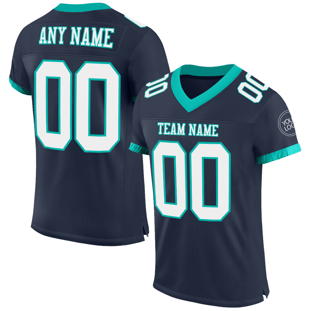 Custom Navy White-Aqua Mesh Authentic Football Jersey - Sky-Custom