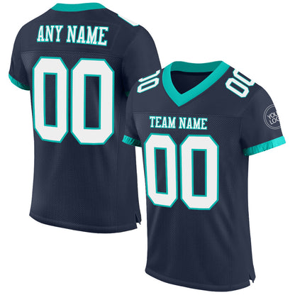Custom Navy White-Aqua Mesh Authentic Football Jersey - Sky-Custom