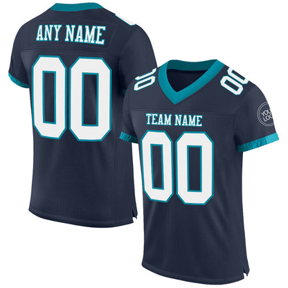 Custom Navy White-Teal Mesh Authentic Football Jersey - Sky-Custom