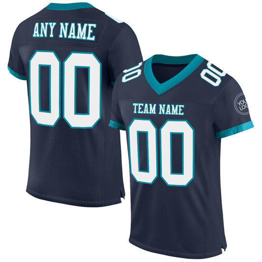 Custom Navy White-Teal Mesh Authentic Football Jersey - Sky-Custom
