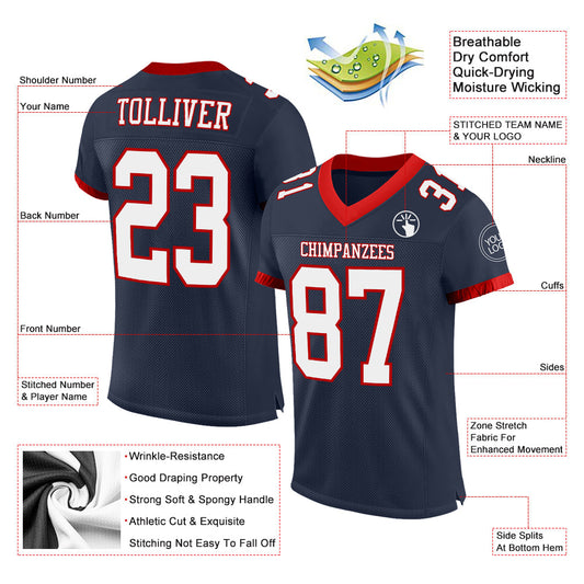 Custom Navy White-Red Mesh Authentic Football Jersey - Sky-Custom