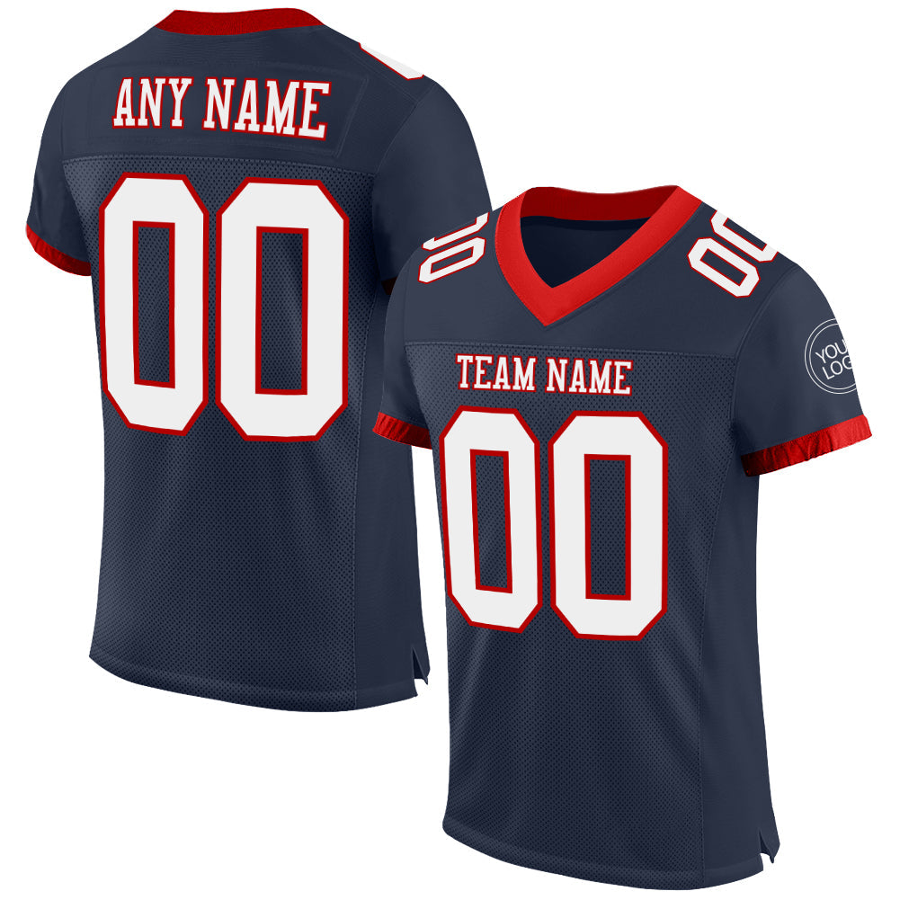 Custom Navy White-Red Mesh Authentic Football Jersey - Sky-Custom