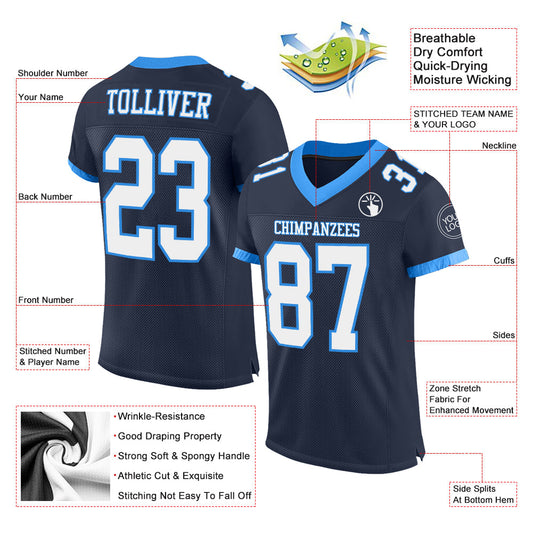 Custom Navy White-Powder Blue Mesh Authentic Football Jersey - Sky-Custom
