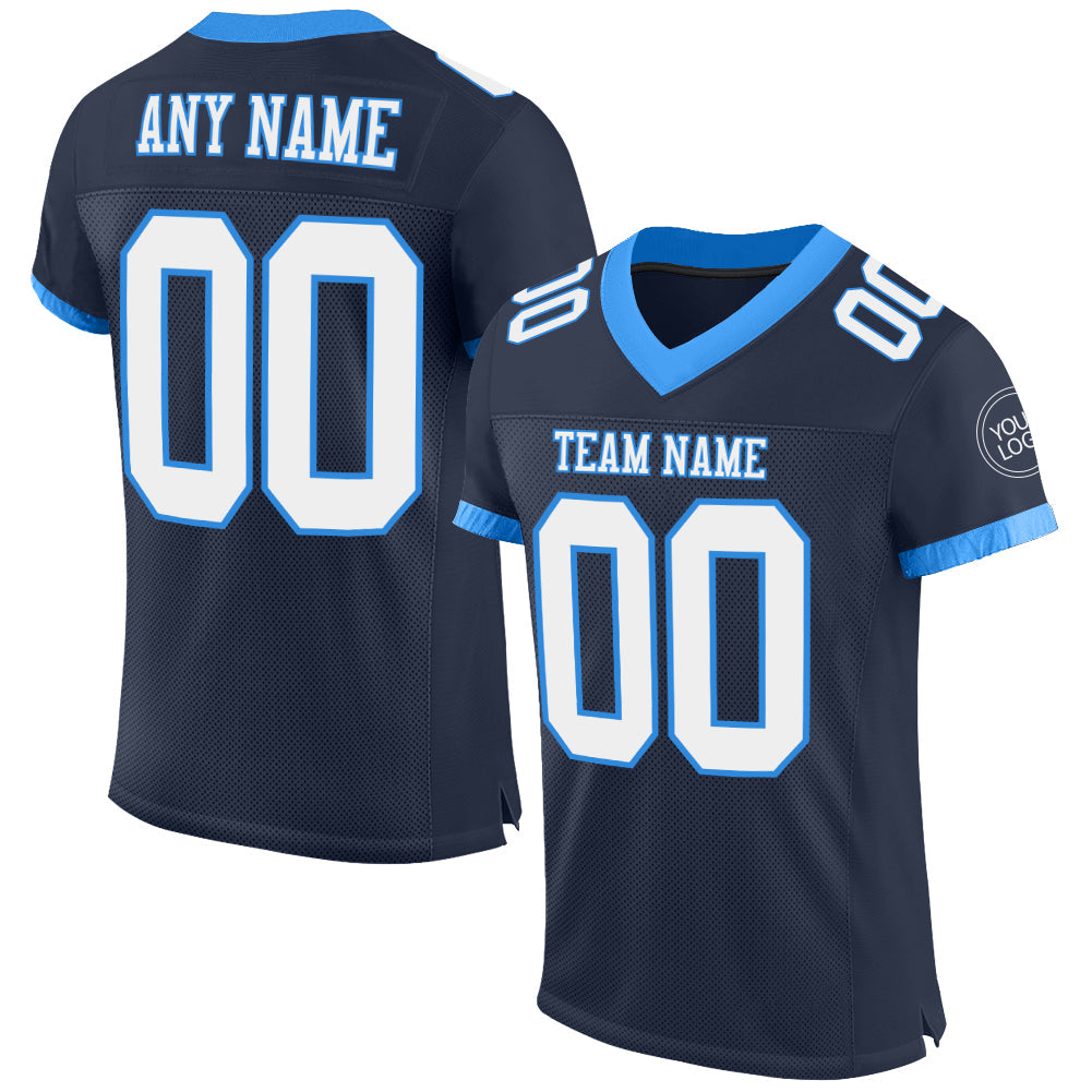 Custom Navy White-Powder Blue Mesh Authentic Football Jersey - Sky-Custom
