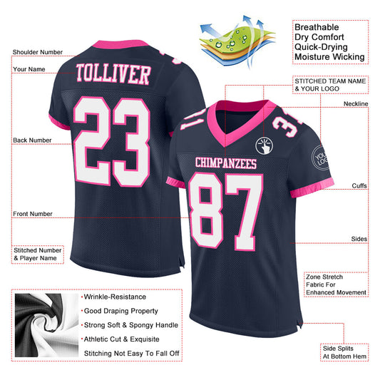 Custom Navy White-Pink Mesh Authentic Football Jersey - Sky-Custom