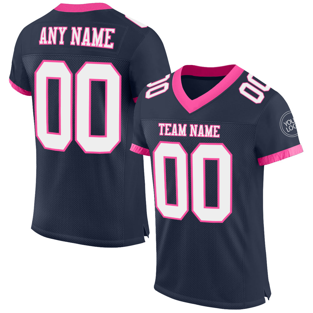 Custom Navy White-Pink Mesh Authentic Football Jersey - Sky-Custom