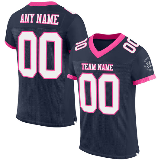 Custom Navy White-Pink Mesh Authentic Football Jersey - Sky-Custom