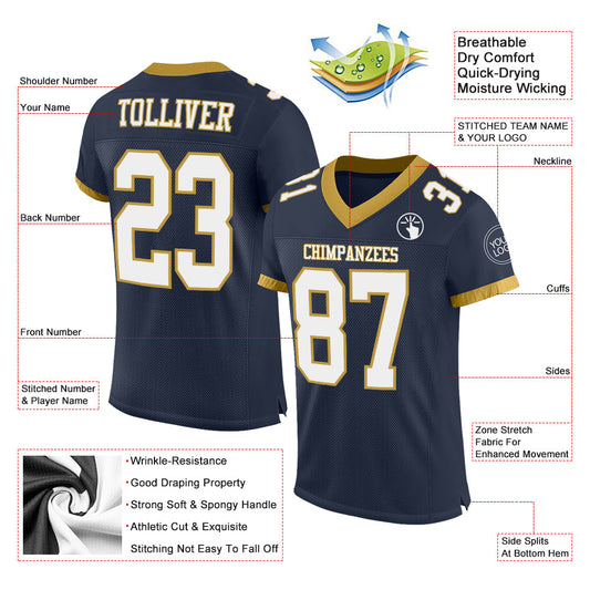 Custom Navy White-Old Gold Mesh Authentic Football Jersey - Sky-Custom