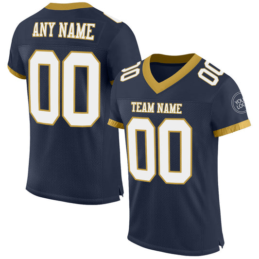 Custom Navy White-Old Gold Mesh Authentic Football Jersey - Sky-Custom