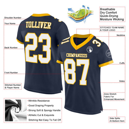 Custom Navy White-Gold Mesh Authentic Football Jersey - Sky-Custom