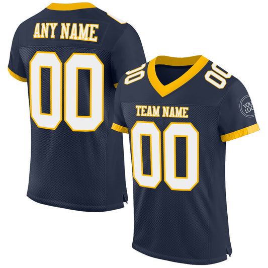 Custom Navy White-Gold Mesh Authentic Football Jersey - Sky-Custom