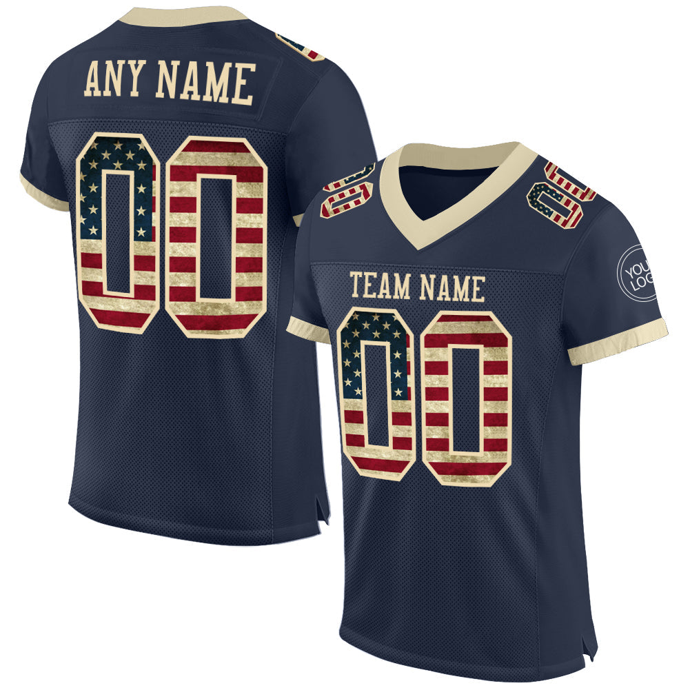 Custom Navy Vintage USA Flag-Cream Mesh Authentic Football Jersey - Sky-Custom