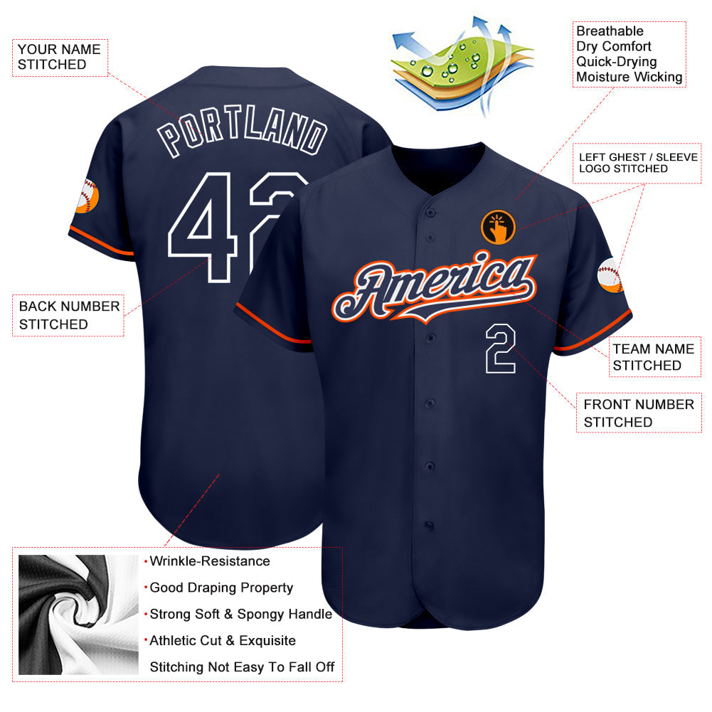 Custom Navy Orange-White Authentic Baseball Jersey - Sky-Custom