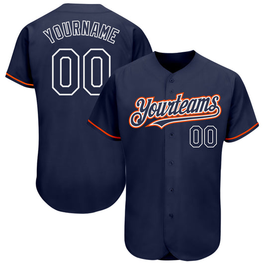 Custom Navy Orange-White Authentic Baseball Jersey - Sky-Custom