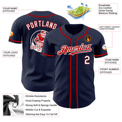 Custom Navy White-Red Authentic Baseball Jersey - Sky-Custom