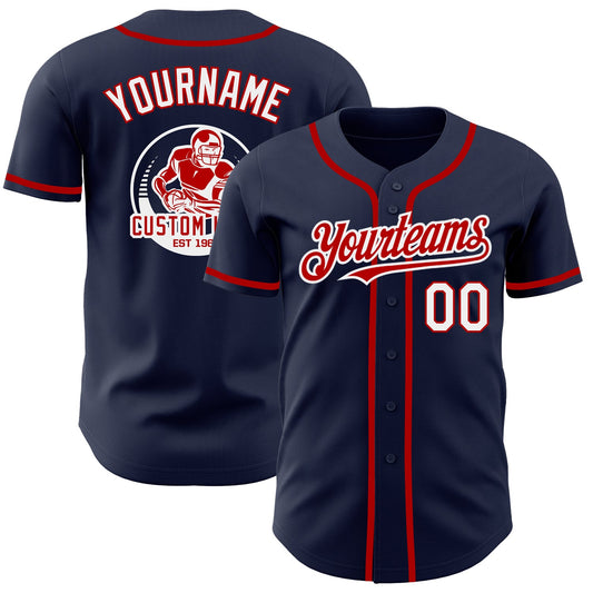 Custom Navy White-Red Authentic Baseball Jersey - Sky-Custom