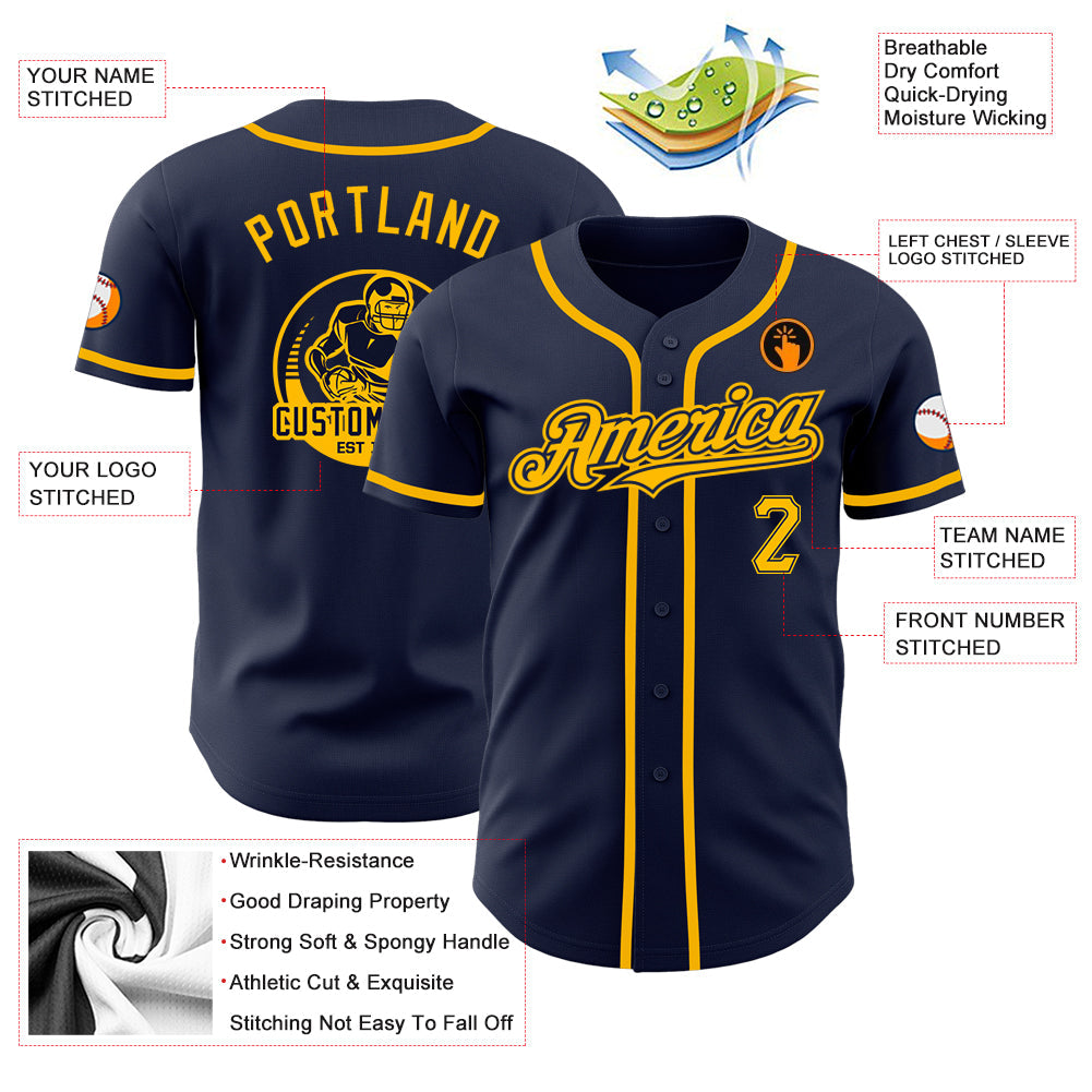 Custom Navy Gold Authentic Baseball Jersey - Sky-Custom
