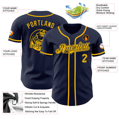 Custom Navy Gold Authentic Baseball Jersey - Sky-Custom
