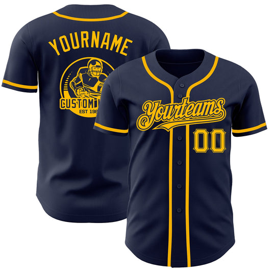Custom Navy Gold Authentic Baseball Jersey - Sky-Custom